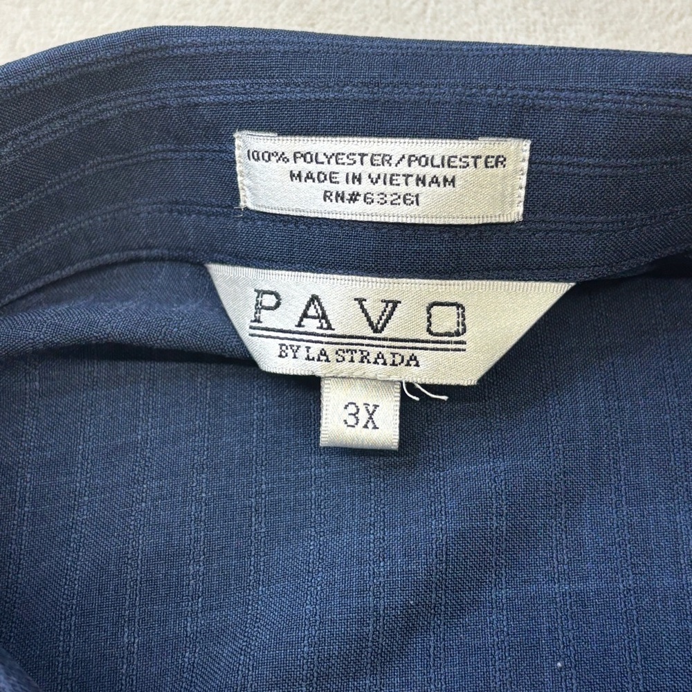 Pavo by La Strada Mens short sleeve button down size 3X navy blue stripes casual